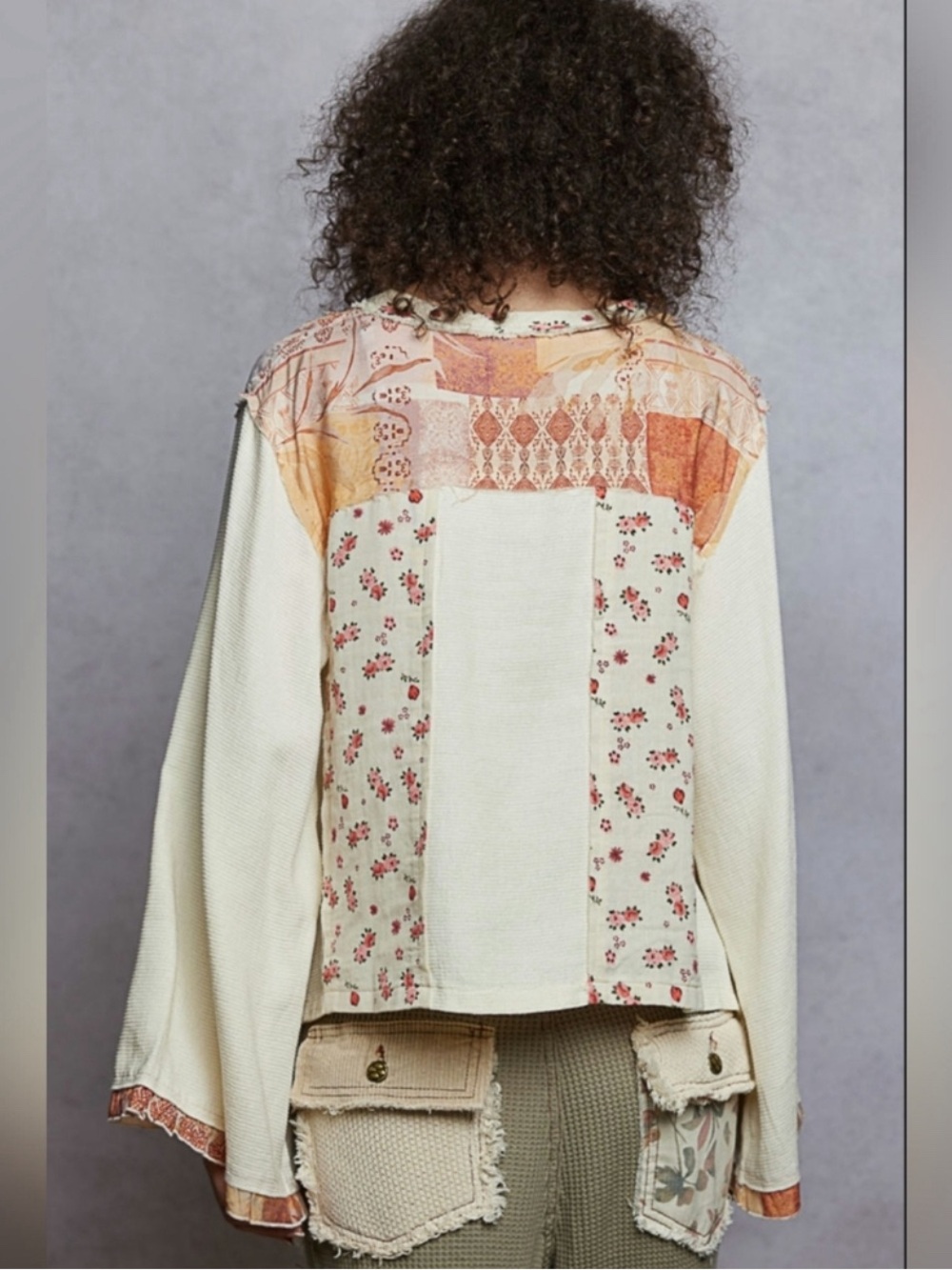 POL Boho Patchwork Bell Sleeve Top - Picture 2 of 6